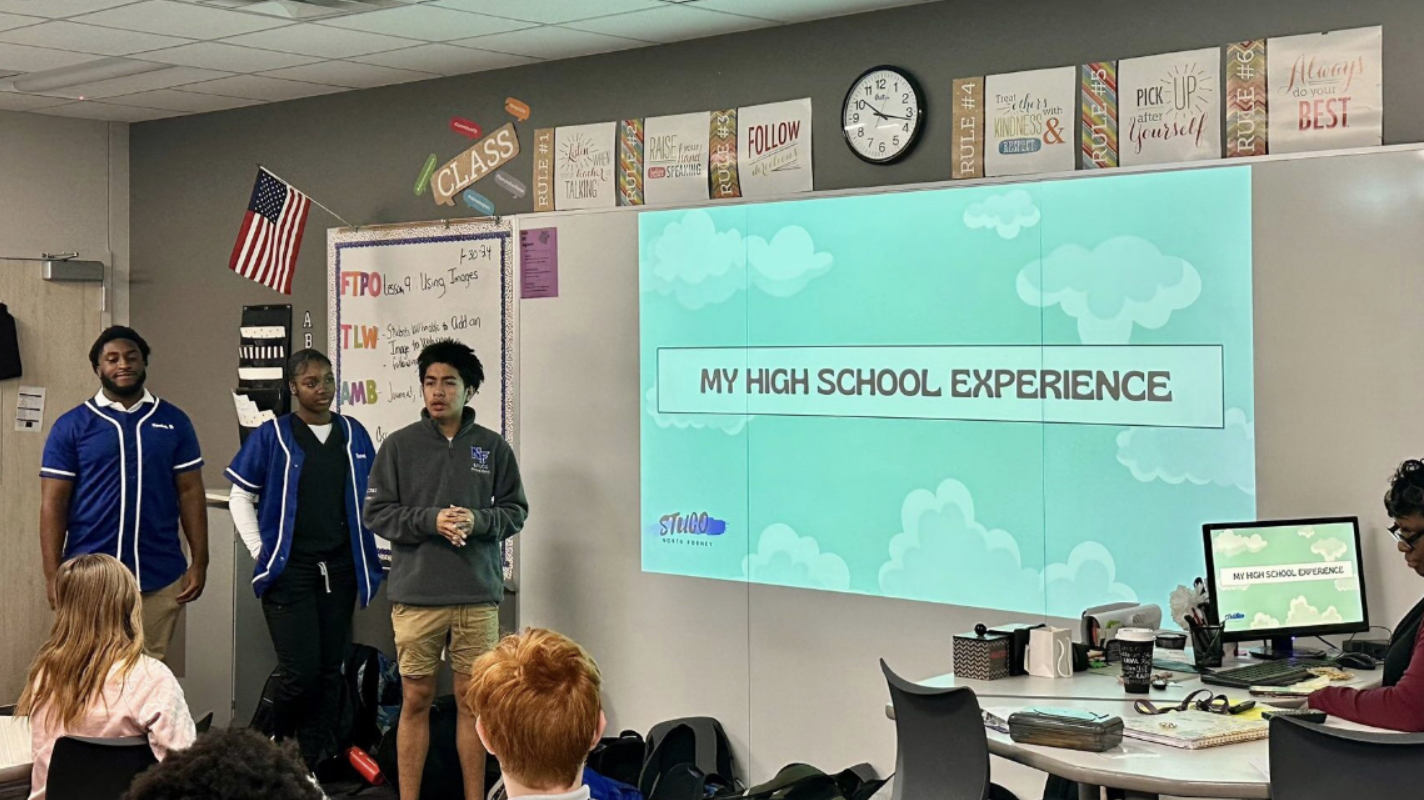 Forney ISD students engaging with the projector and Vivi technology during a classroom presentation.